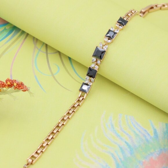 Elegant Rose Gold Bracelet with Black Square Stones and Sparkling CZ, XPBL0708 - Picture 6 of 12